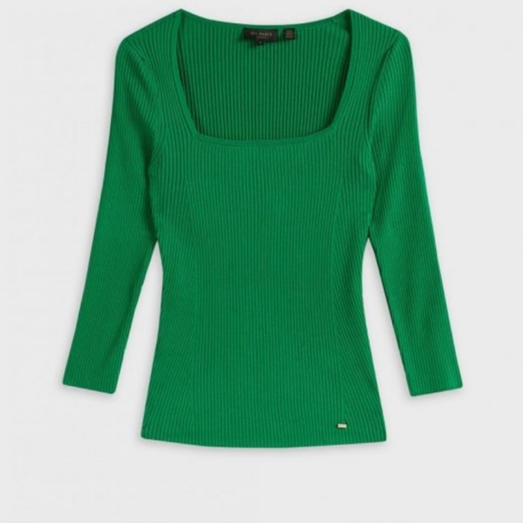Ted Baker Green Rib Square Neck Top Medium - Picture 3 of 11